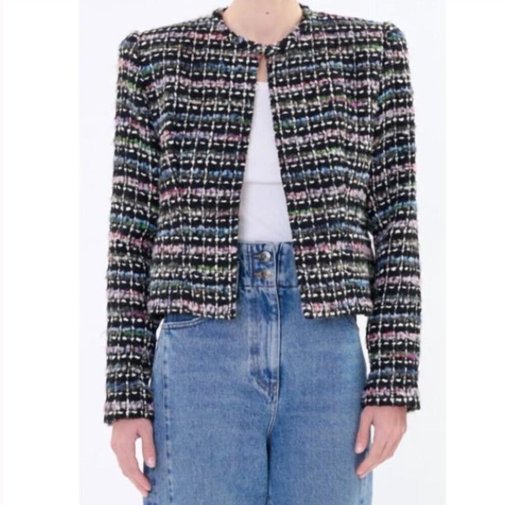 Iro Juane Jacket Open-Front Blazer Black Multi-Color Tweed Size 40 Large NWT NEW